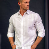 Las Salinas Blanca Mens' Cotton Shirt with electric pink trims
