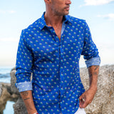 Flower Power Mens' Cotton Organic Shirt in Blue