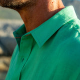 Mens' Electric Green Linen Shirt with Contrast Trim
