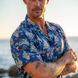 Garden Party Mens' Short Sleeve Shirt in Blue