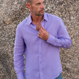 Mens' Lilac Linen Shirt with Contrast Trim