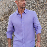 Mens' Lilac Linen Shirt with Contrast Trim