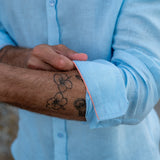 Mens' Ice Blue Linen Shirt with Contrast Trim