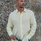 Mens' Pina Colada Yellow Linen Shirt with Contrast Trim