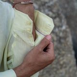 Mens' Pina Colada Yellow Linen Shirt with Contrast Trim
