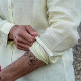 Mens' Pina Colada Yellow Linen Shirt with Contrast Trim