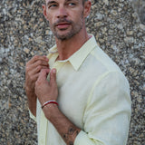 Mens' Pina Colada Yellow Linen Shirt with Contrast Trim