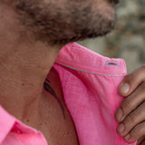 Mens' Electric Pink Linen Shirt with Contrast Trim