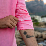 Mens' Electric Pink Linen Shirt with Contrast Trim