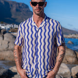 Riviera Mens' Short Sleeve Shirt in Blue & White