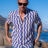 Riviera Mens' Short Sleeve Shirt in Blue & White