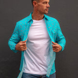 Chilli Blaze Men's Organic Cotton Shirt in Aqua Green