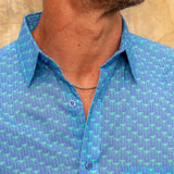 Electro Beat Men's Organic Cotton Shirt in Mid Blue