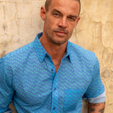 Electro Beat Men's Organic Cotton Shirt in Mid Blue