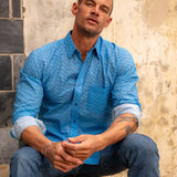 Electro Beat Men's Organic Cotton Shirt in Mid Blue