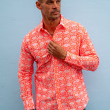 Agonda Tide Mens' Cotton Shirt in Coral and Neon Pink