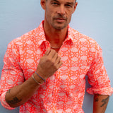 Agonda Tide Mens' Cotton Shirt in Coral and Neon Pink
