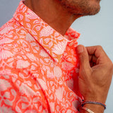 Agonda Tide Mens' Cotton Shirt in Coral and Neon Pink
