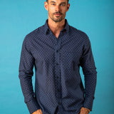 Dish Dash Dot Mens' Cotton Shirt in Navy