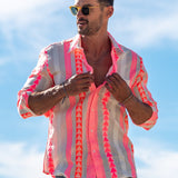 Lost Angeles Mens' Cotton mix Shirt in White and Coral