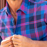 Malana Mens' Check Shirt in Blue & Pink