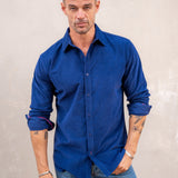 Corduroy Mens' Organic Cotton Shirt in New Navy & Electro Pink