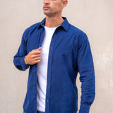 Corduroy Mens' Organic Cotton Shirt in New Navy & Electro Pink