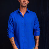 Men’s Brushed Cotton Shirt in Reflex Blue with Bright Orange Trim