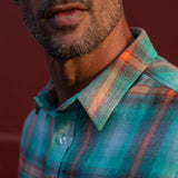 Mens' Check Shirt in Light Green & Orange