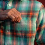 Mens' Check Shirt in Light Green & Orange