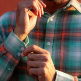 Mens' Check Shirt in Light Green & Orange