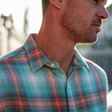 Mens' Check Shirt in Light Green & Orange