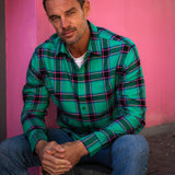 Mens' Check Shirt in Bright Green & Pink