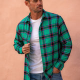 Mens' Check Shirt in Bright Green & Pink