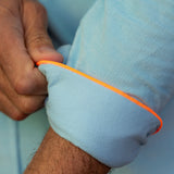 Corduroy Mens' Organic Cotton Shirt in Ice Blue with an Orange Trim