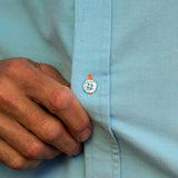 Corduroy Mens' Organic Cotton Shirt in Ice Blue with an Orange Trim