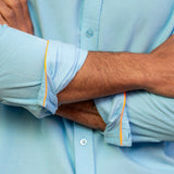Corduroy Mens' Organic Cotton Shirt in Ice Blue with an Orange Trim