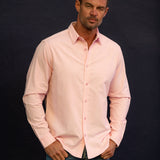 Corduroy Mens' Organic Cotton Shirt in Bubble Gum Pink with a Blue Trim