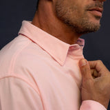 Corduroy Mens' Organic Cotton Shirt in Bubble Gum Pink with a Blue Trim