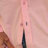 Corduroy Mens' Organic Cotton Shirt in Bubble Gum Pink with a Blue Trim