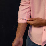 Corduroy Mens' Organic Cotton Shirt in Bubble Gum Pink with a Blue Trim