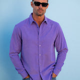 Corduroy Mens' Organic Cotton Shirt in Lilac with a Sour Green Trim