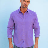 Corduroy Mens' Organic Cotton Shirt in Lilac with a Sour Green Trim