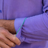 Corduroy Mens' Organic Cotton Shirt in Lilac with a Sour Green Trim