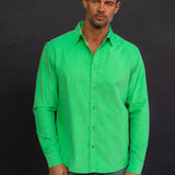 Corduroy Mens' Organic Cotton Shirt in Electric Green with an Orange Trim