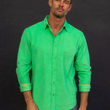 Corduroy Mens' Organic Cotton Shirt in Electric Green with an Orange Trim