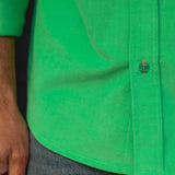 Corduroy Mens' Organic Cotton Shirt in Electric Green with an Orange Trim