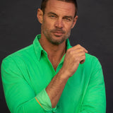 Corduroy Mens' Organic Cotton Shirt in Electric Green with an Orange Trim