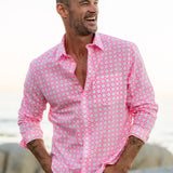 Round N About Mens' Cotton Shirt in White & Pink