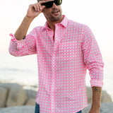 Round N About Mens' Cotton Shirt in White & Pink